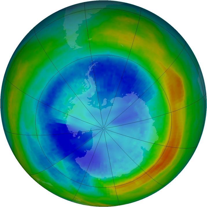 Antarctic ozone map for 30 August 2004